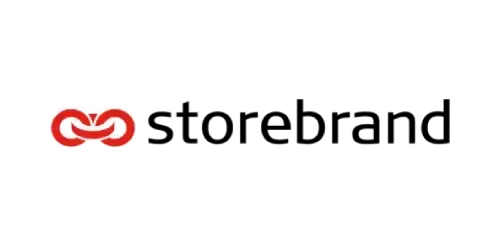 Storebrand-logo med et rødt, sammenflettet symbol og ordet «storebrand» i svart.
